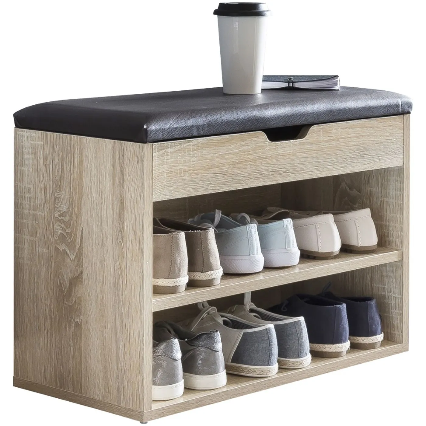 Schuhbank Sofia | mit Klappe | Sonoma / schwarz