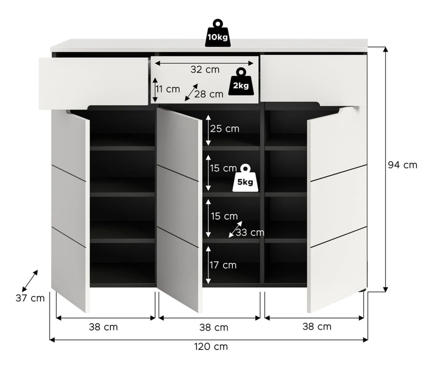 Schuhschrank Canu | Weiß / Basalt grau