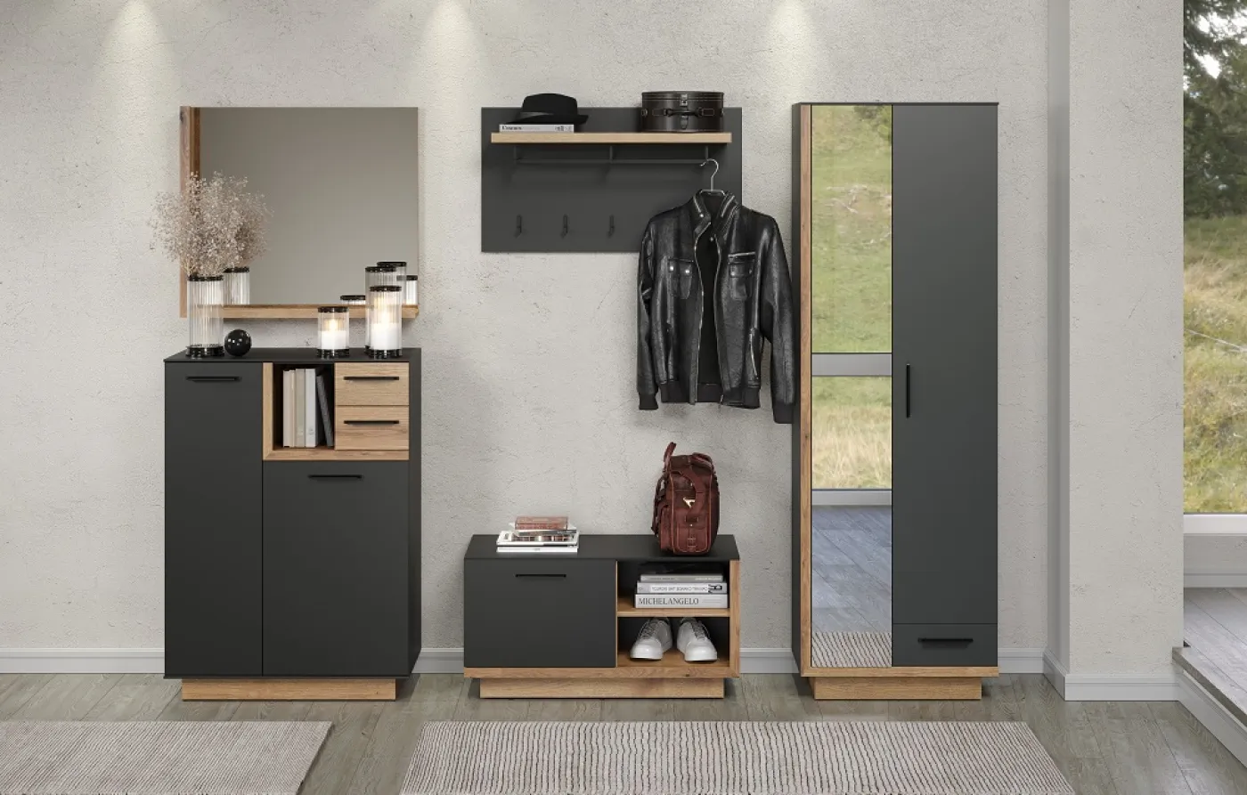 Schuhschrank Kommode Synnax | anthrazit grau / Coast Evoke Eiche