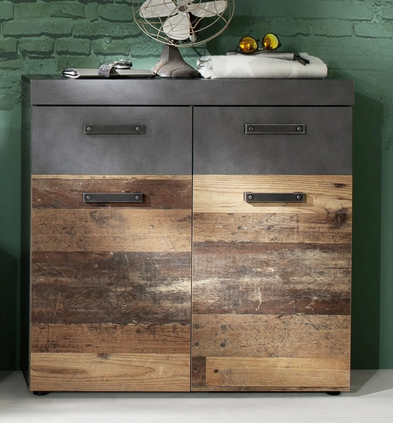 Schuhschrank Schuhkommode Indy | Old Used Wood / Matera grau