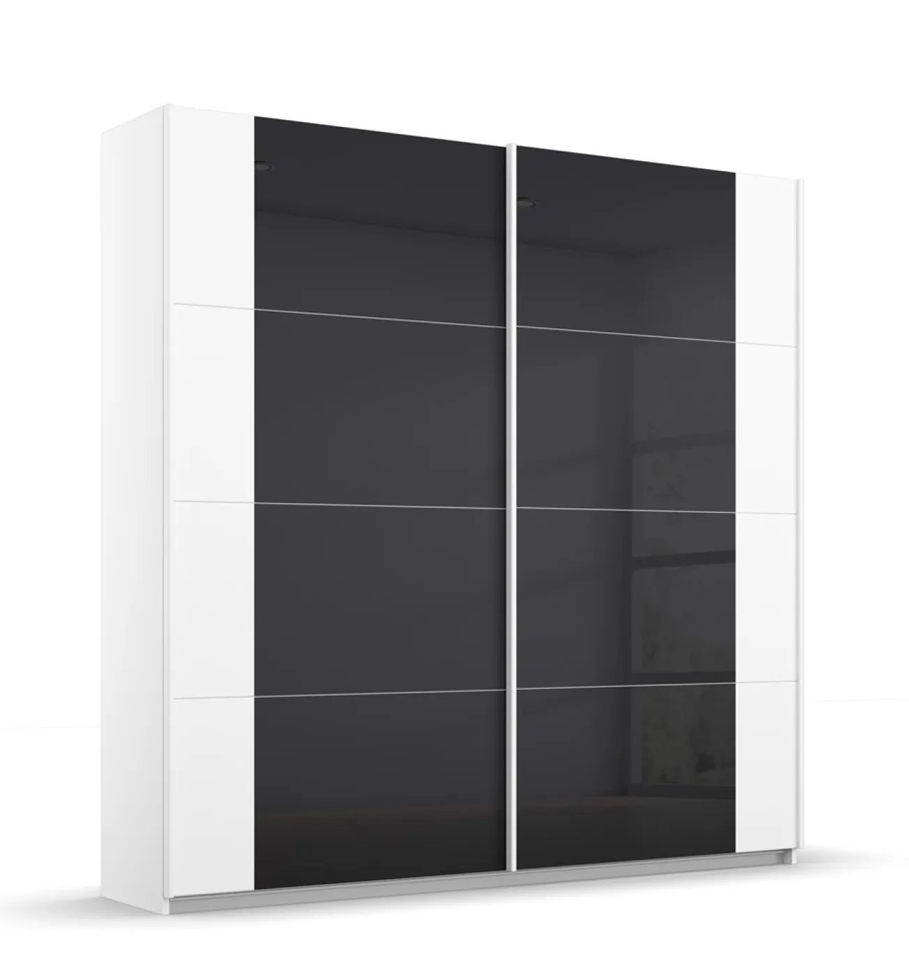 Schwebetürenschrank Artemis | mit Glastüren | alpinweiß / basalt grau | 181 x 210 x 62 cm
