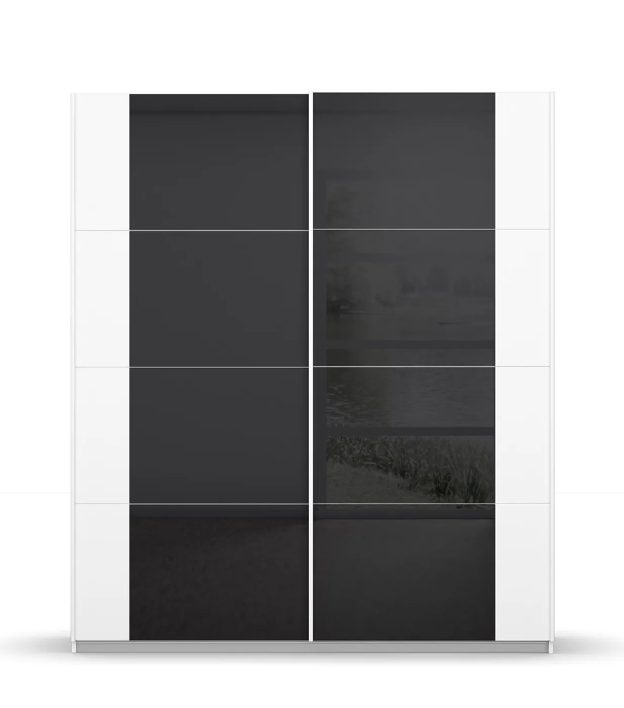 Schwebetürenschrank Artemis | mit Glastüren | alpinweiß / basalt grau | 181 x 210 x 62 cm