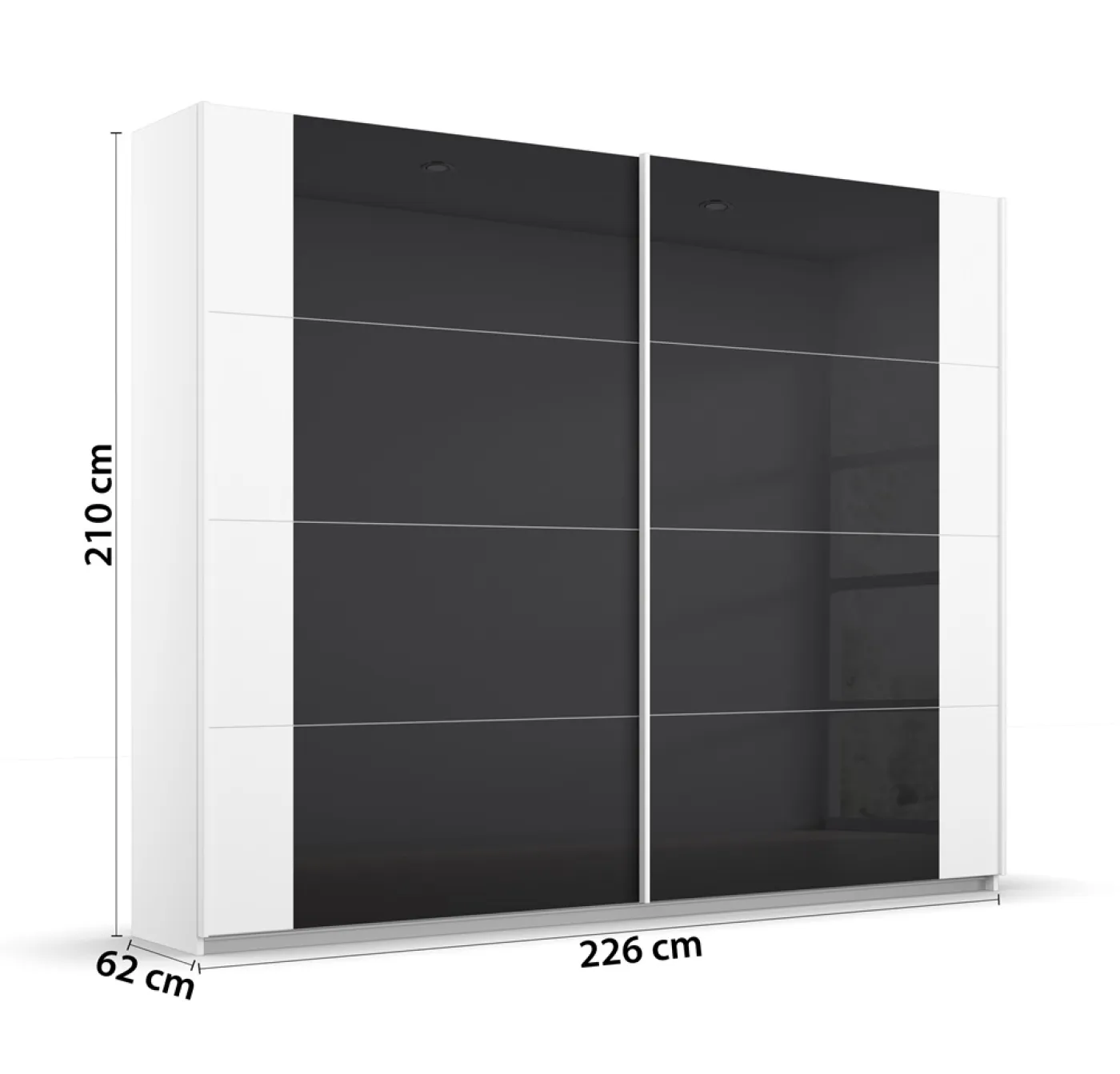 Schwebetürenschrank Artemis | mit Glastüren | alpinweiß / basalt grau | 226 x 210 x 62 cm