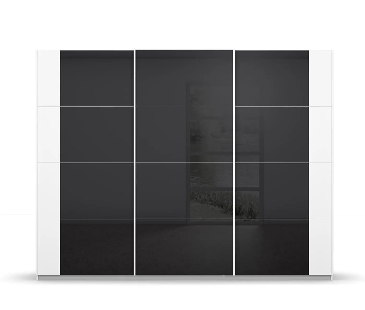 Schwebetürenschrank Artemis | mit Glastüren | alpinweiß / basalt grau | verschiedene Größe