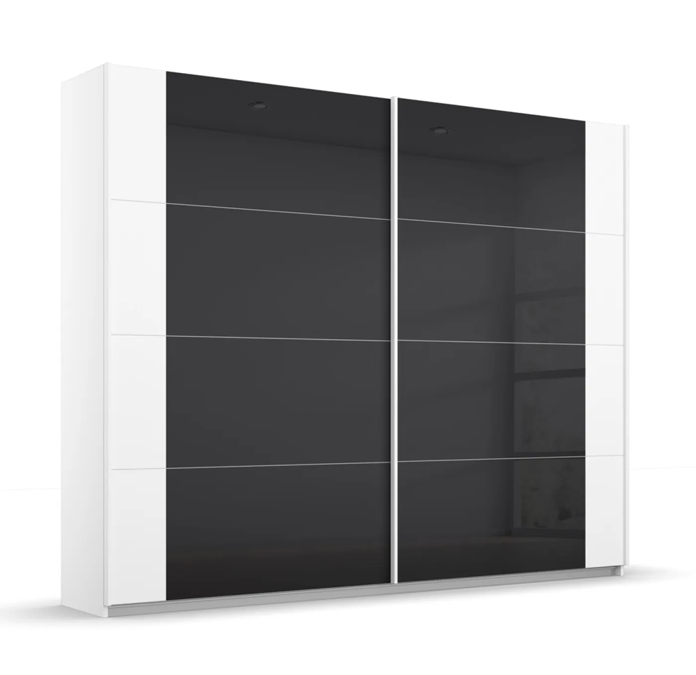 Schwebetürenschrank Artemis | mit Glastüren | alpinweiß / basalt grau | verschiedene Größe
