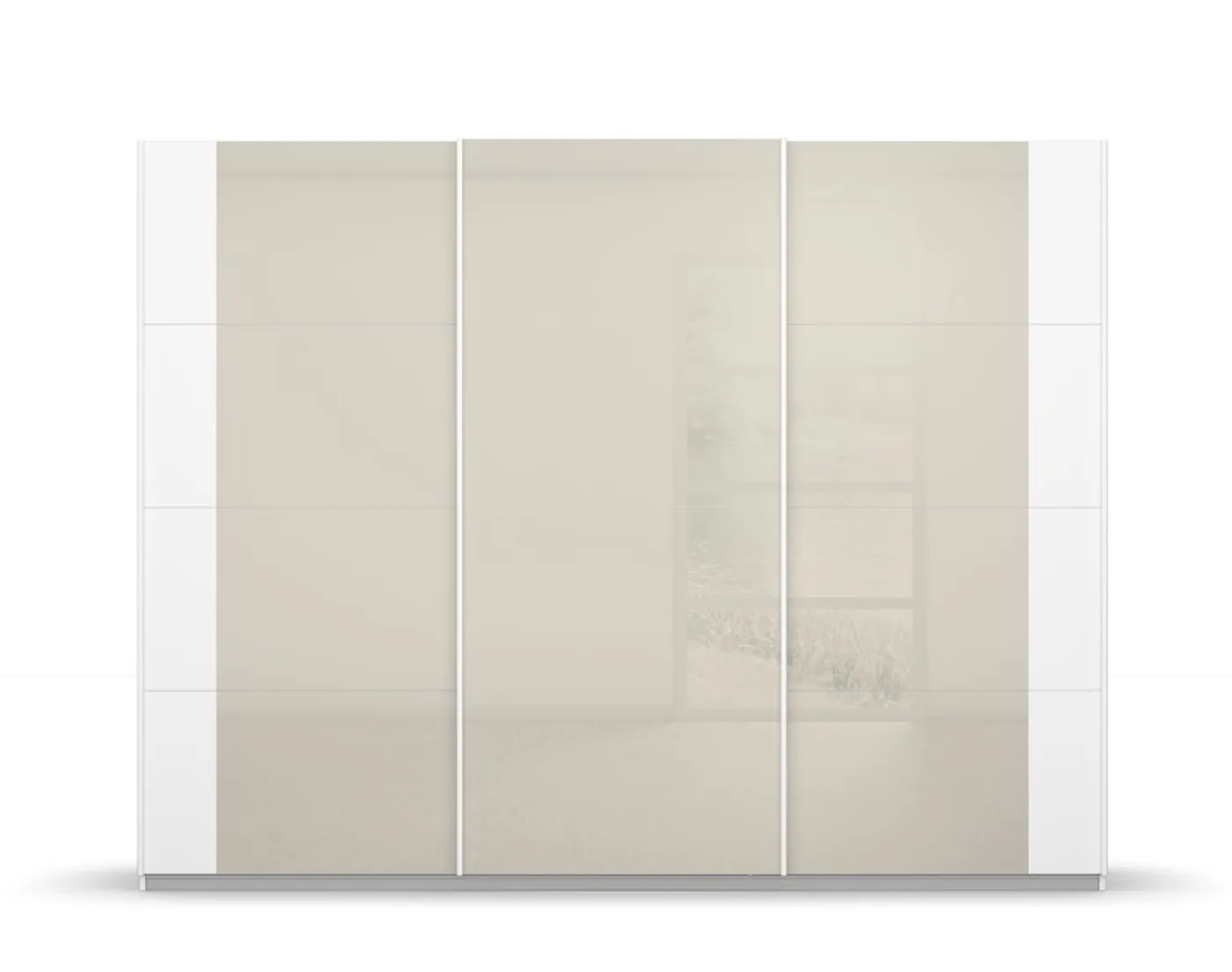 Schwebetürenschrank Artemis | mit Glastüren | alpinweiß / champagner | 271 x 210 x 62 cm