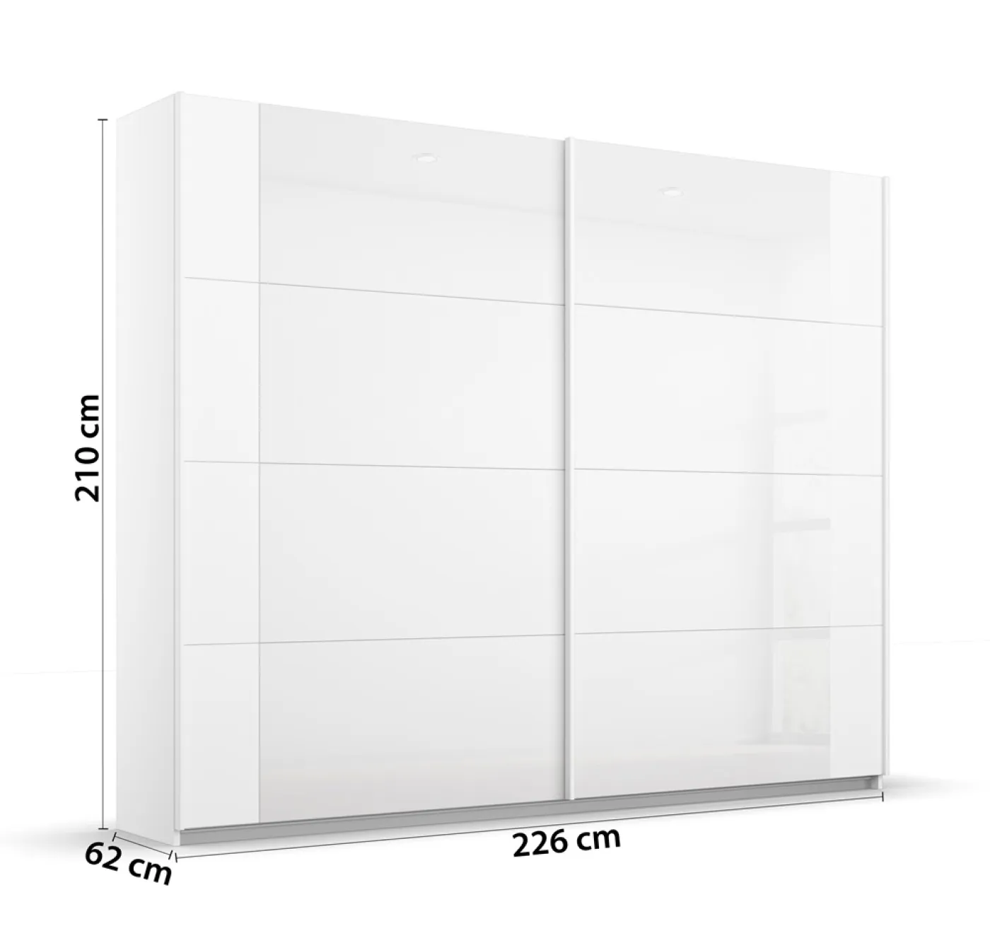 Schwebetürenschrank Artemis | mit Glastüren | alpinweiß / weiß | 226 x 210 x 62 cm
