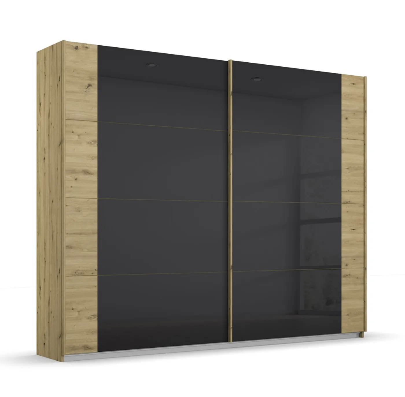 Schwebetürenschrank Artemis | mit Glastüren | Eiche Artisan / basalt grau | 226 cm x 210 cm x 62 cm