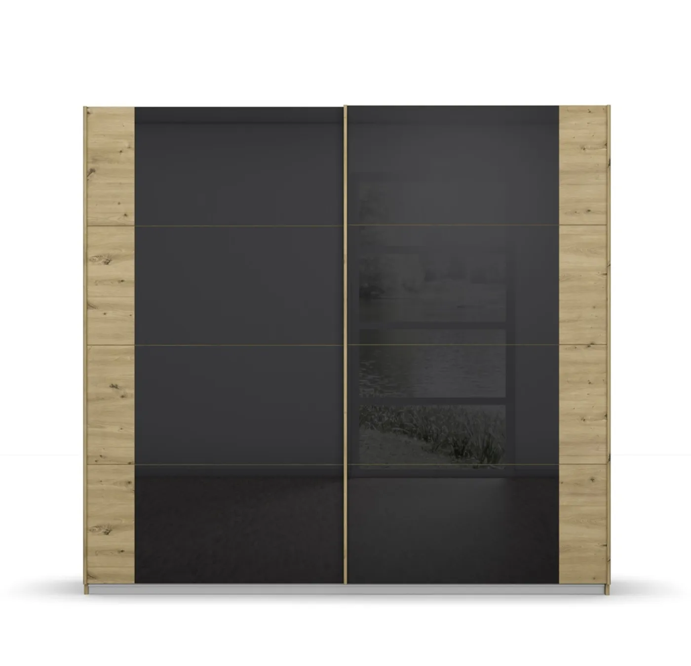 Schwebetürenschrank Artemis | mit Glastüren | Eiche Artisan / basalt grau | verschiedene Größe