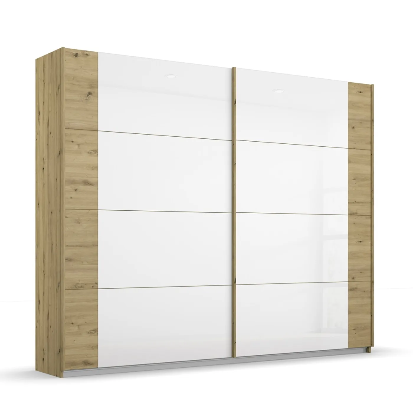 Schwebetürenschrank Artemis | mit Glastüren | Eiche Artisan / weiß| verschiedene Größe