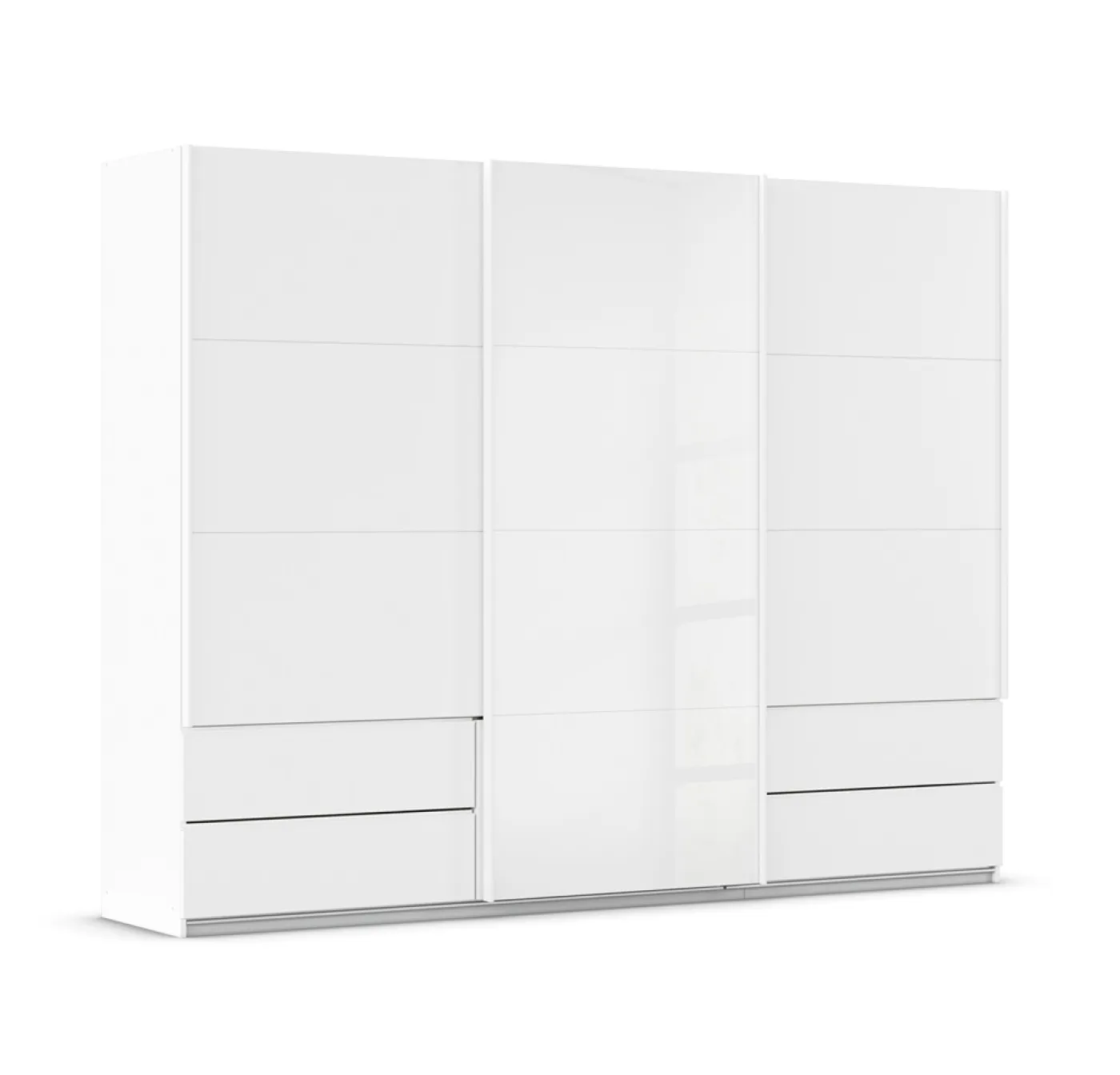 Schwebetürenschrank Elara mit Glas | alpinweiß / weiß | 271 x 210 x 62 cm