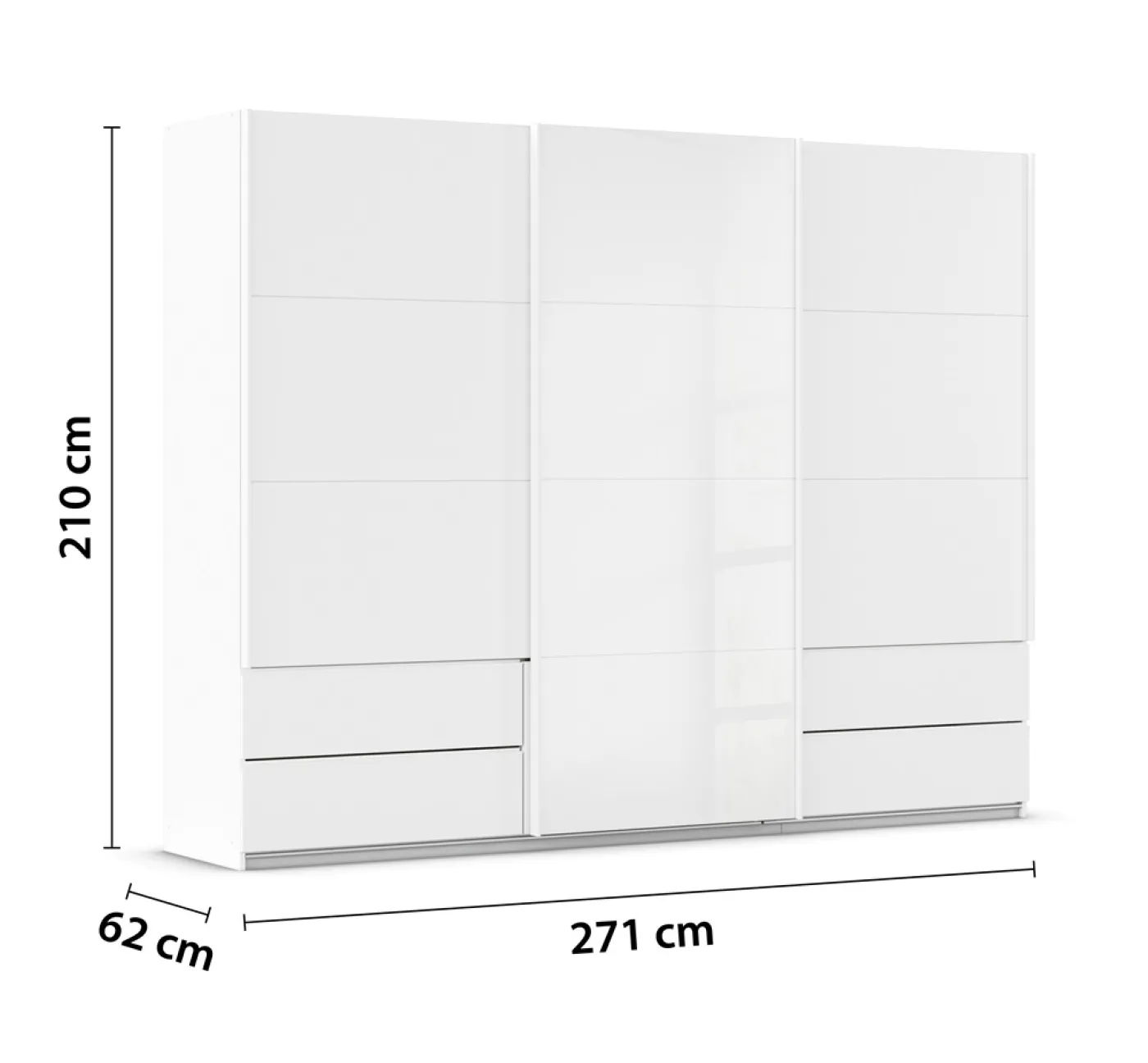 Schwebetürenschrank Elara mit Glas | alpinweiß / weiß | 271 x 210 x 62 cm