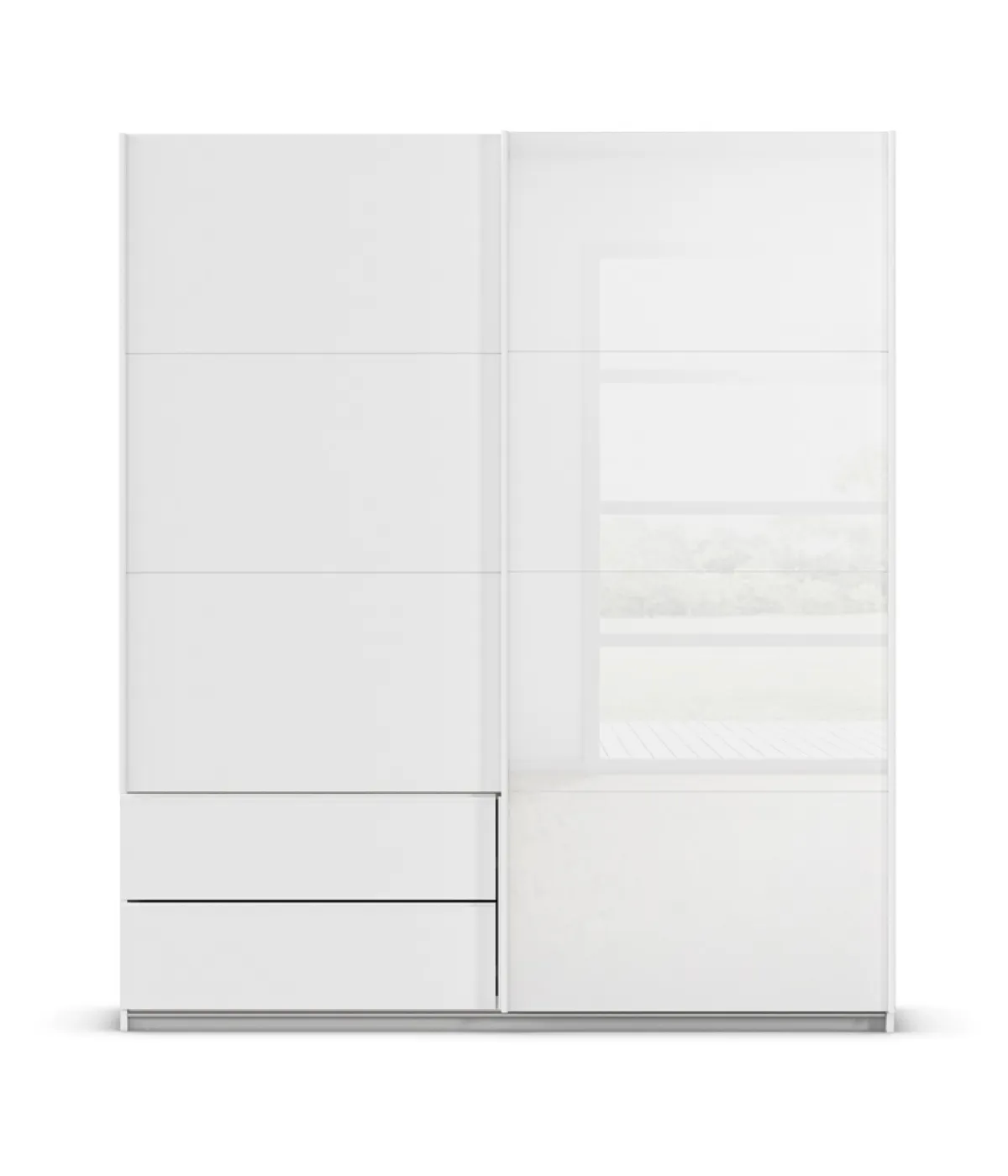 Schwebetürenschrank Elara mit Glas | alpinweiß / weiß | verschiedene Größe