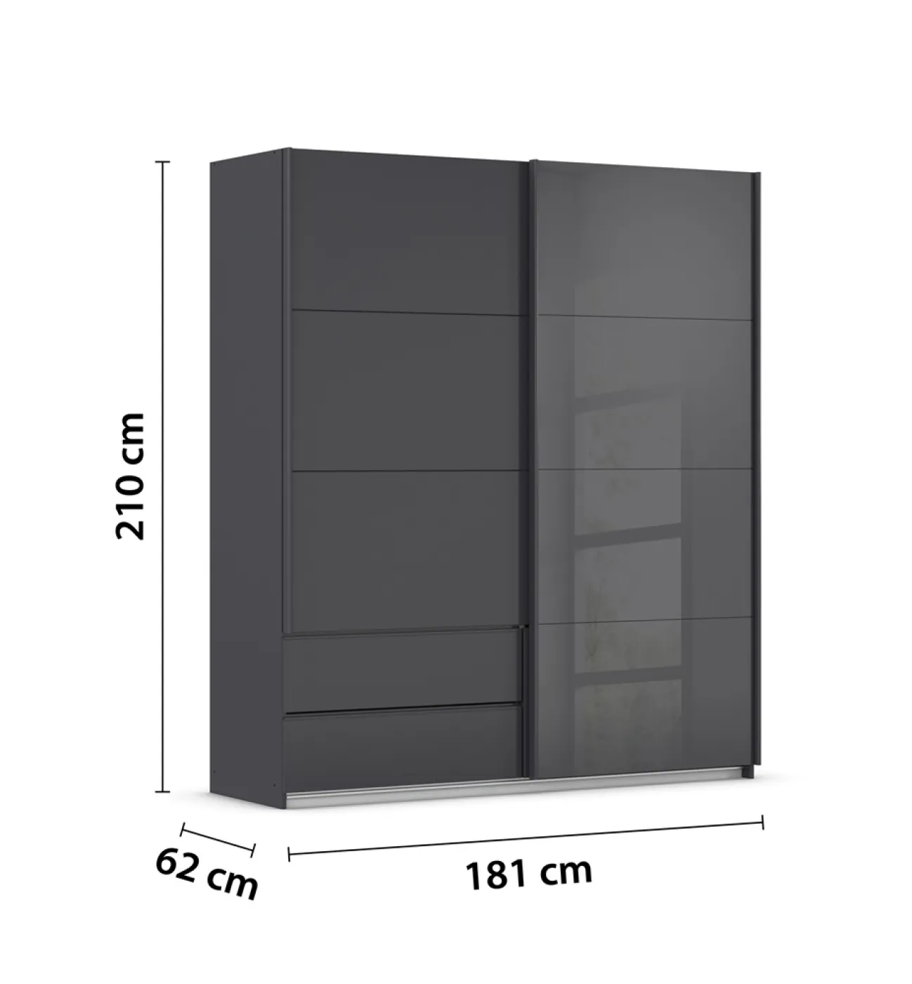 Schwebetürenschrank Elara mit Glas | grau metallic / basalt grau | verschiedene Größe