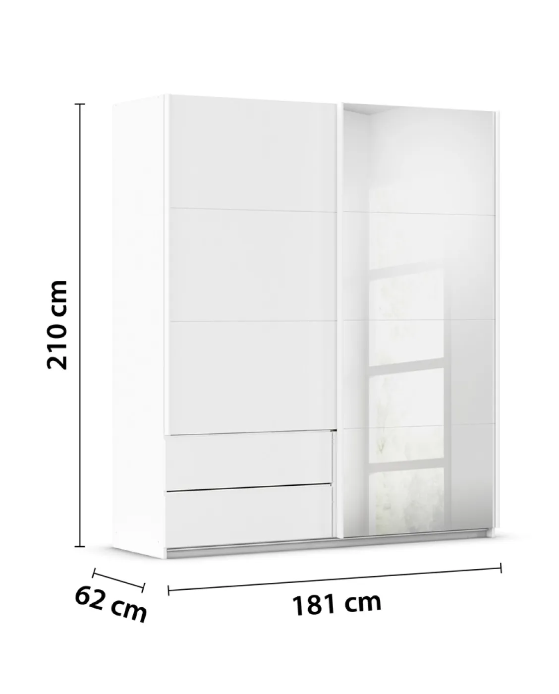 Schwebetürenschrank Elara mit Spiegel | alpinweiß | 181 x 210 x 62 cm