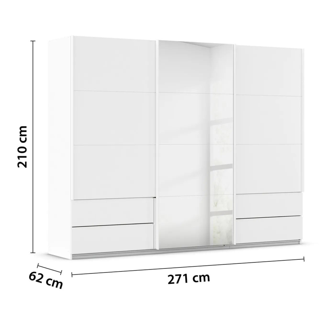 Schwebetürenschrank Elara mit Spiegel | alpinweiß | 181 x 210 x 62 cm