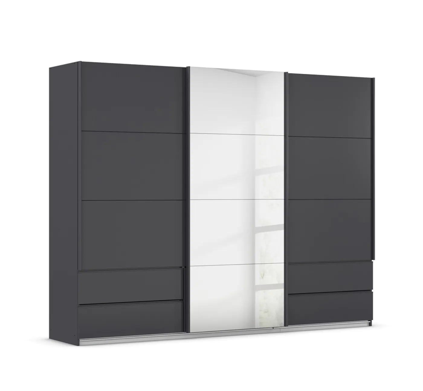 Schwebetürenschrank Elara mit Spiegel | grau metallic | 271 x 210 x 62 cm