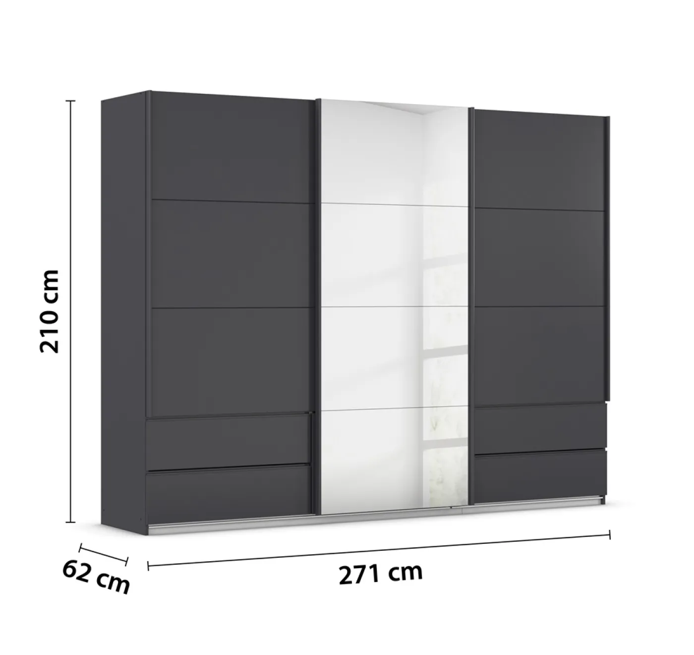 Schwebetürenschrank Elara mit Spiegel | grau metallic | verschiedene Größe