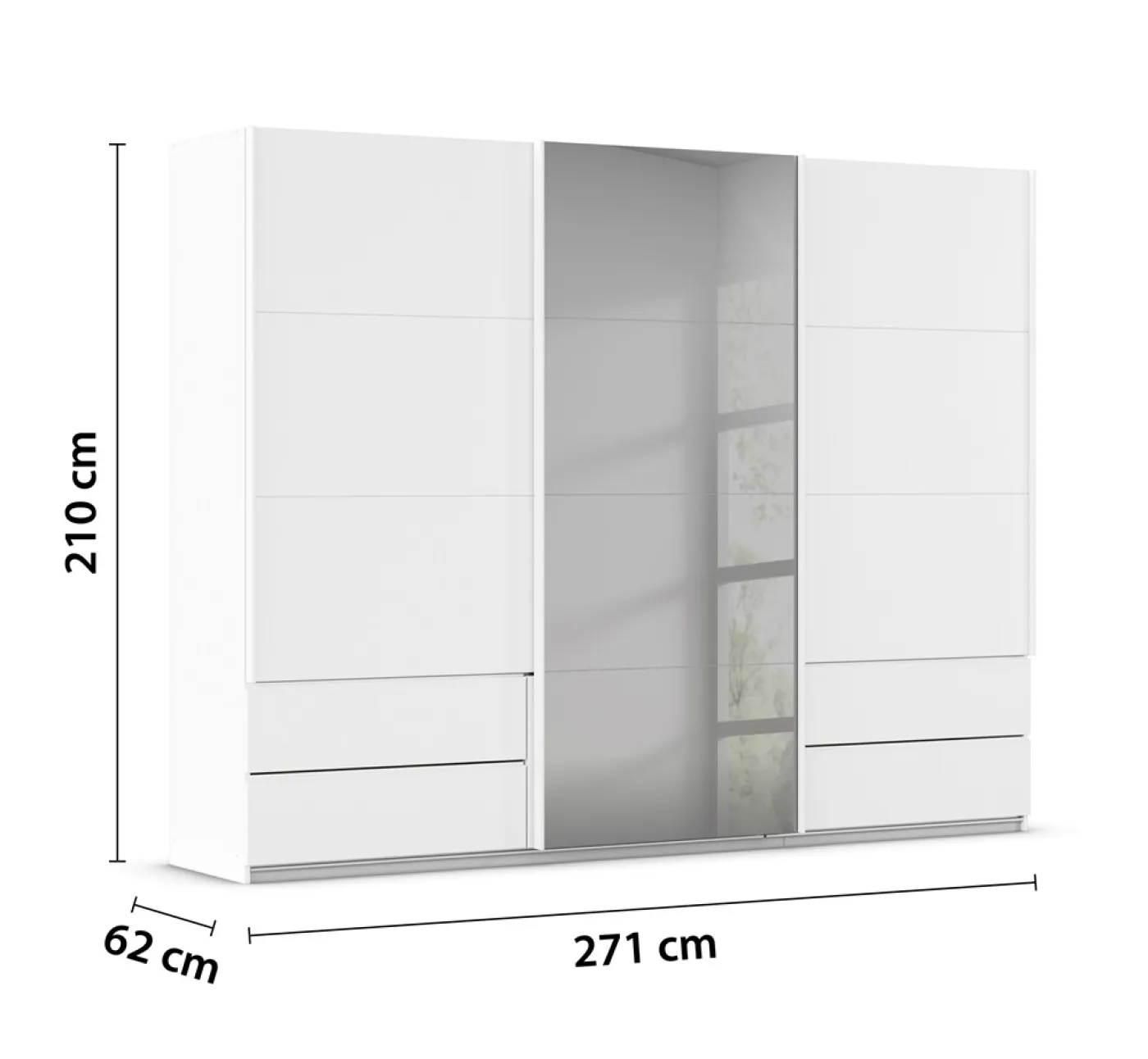 Schwebetürenschrank Elara mit Spiegel in grau | alpinweiß | 271 x 210 x 62 cm