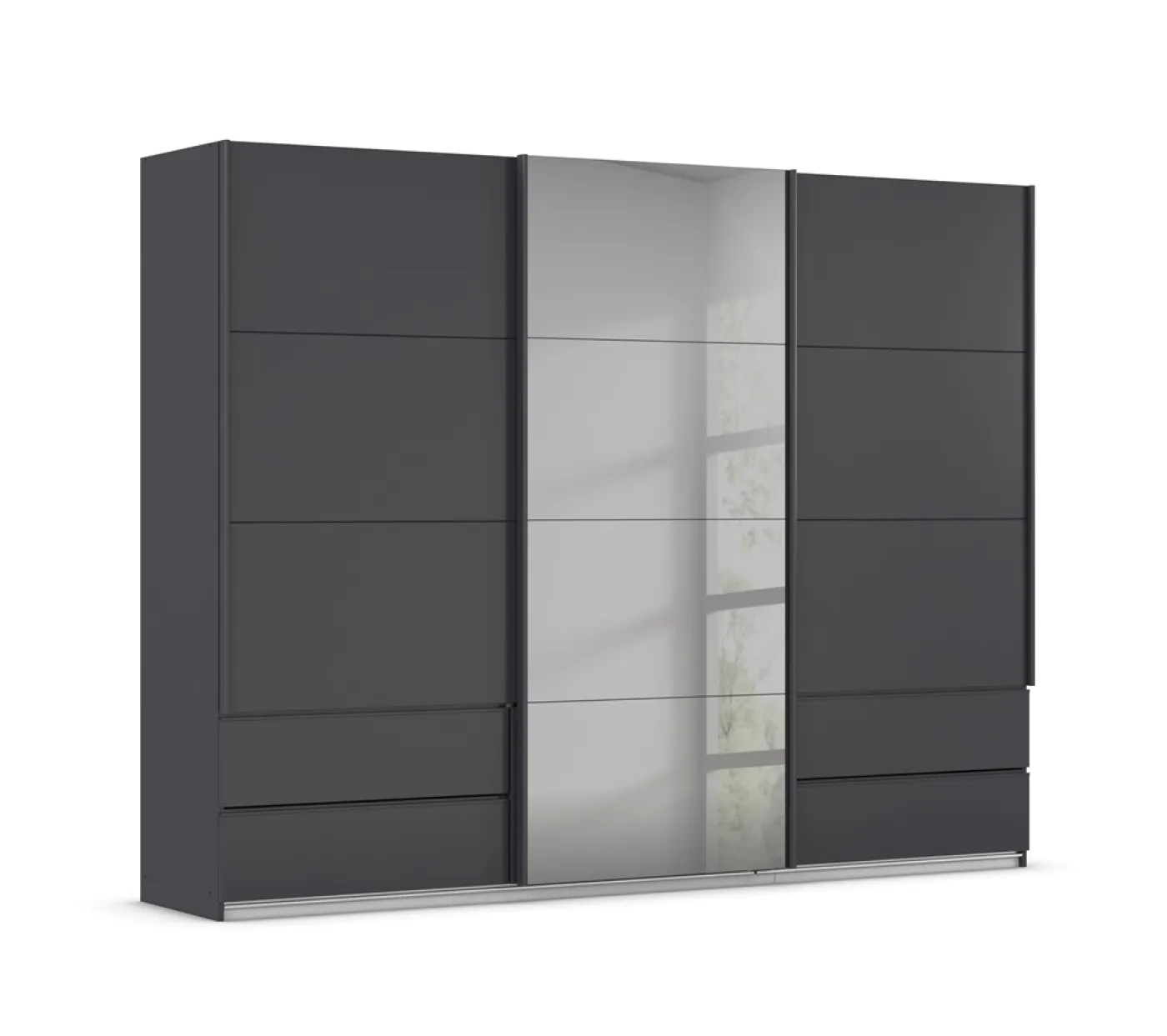 Schwebetürenschrank Elara mit Spiegel in grau | grau metallic | 271 x 210 x 62 cm