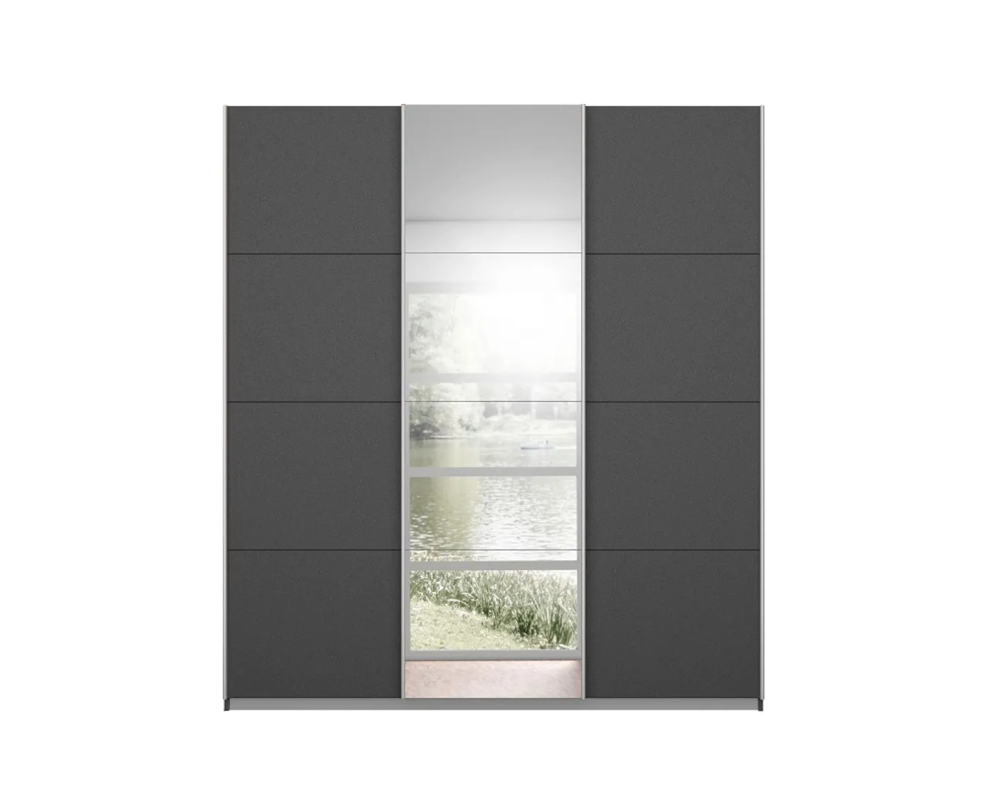 Schwebetürenschrank Kulmbach | 3-türig | mit Spiegel & Zubehör | grau metallic | 203x229