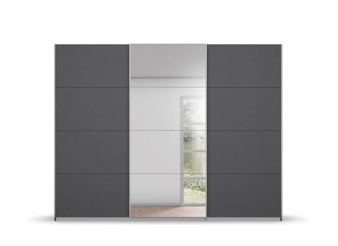Schwebetürenschrank Kulmbach | 3-türig | mit Spiegel & Zubehör | grau metallic | 271x229