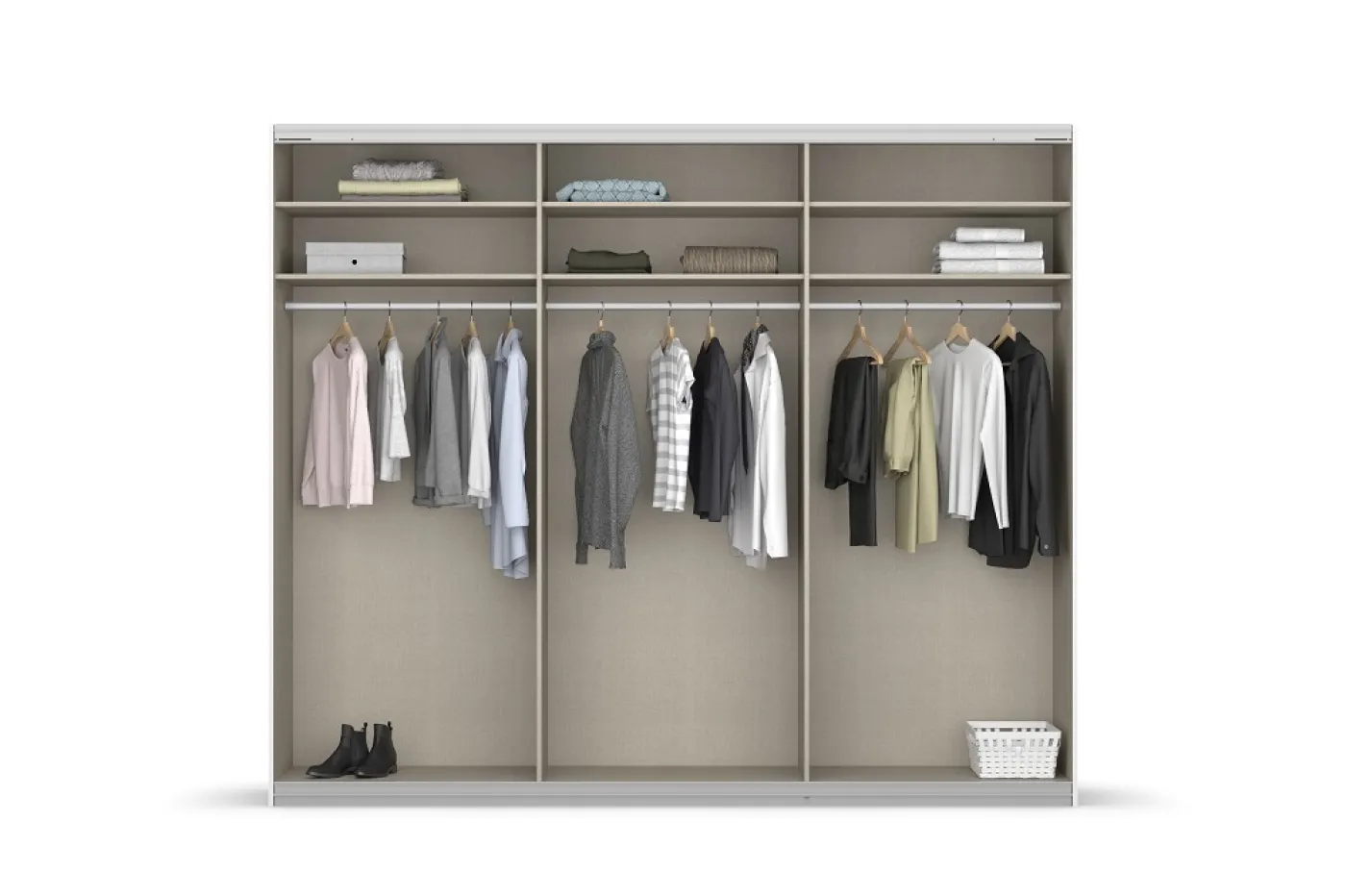 Schwebetürenschrank Kulmbach | 3-türig | mit Spiegel & Zubehör | grau metallic | 271x229