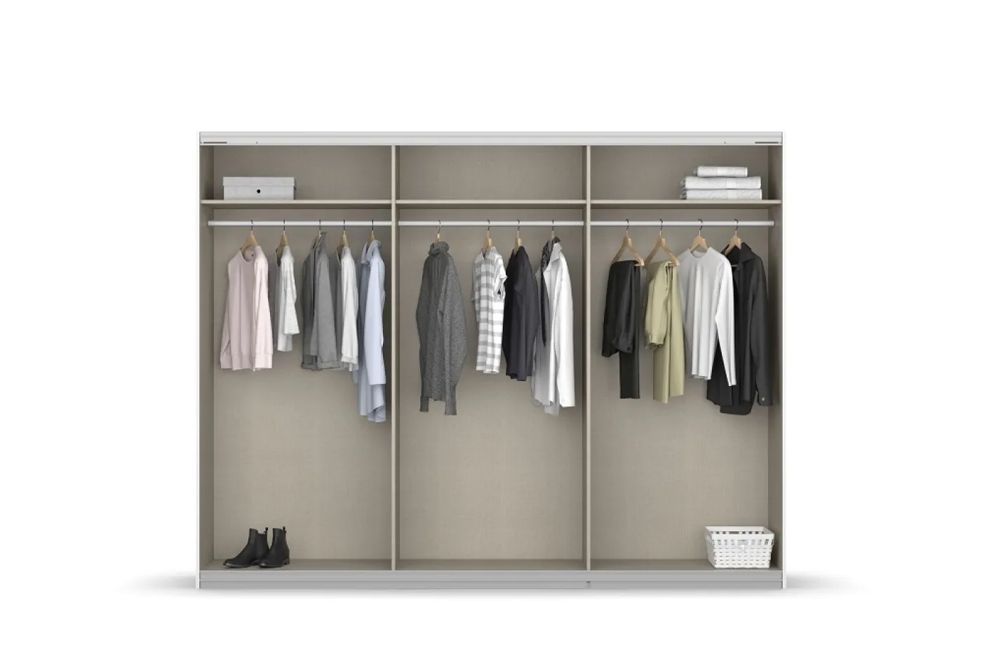 Schwebetürenschrank Kulmbach | 3-türig | mit Spiegel & Zubehör | weiß Hochglanz / alpinweiß | 271x210