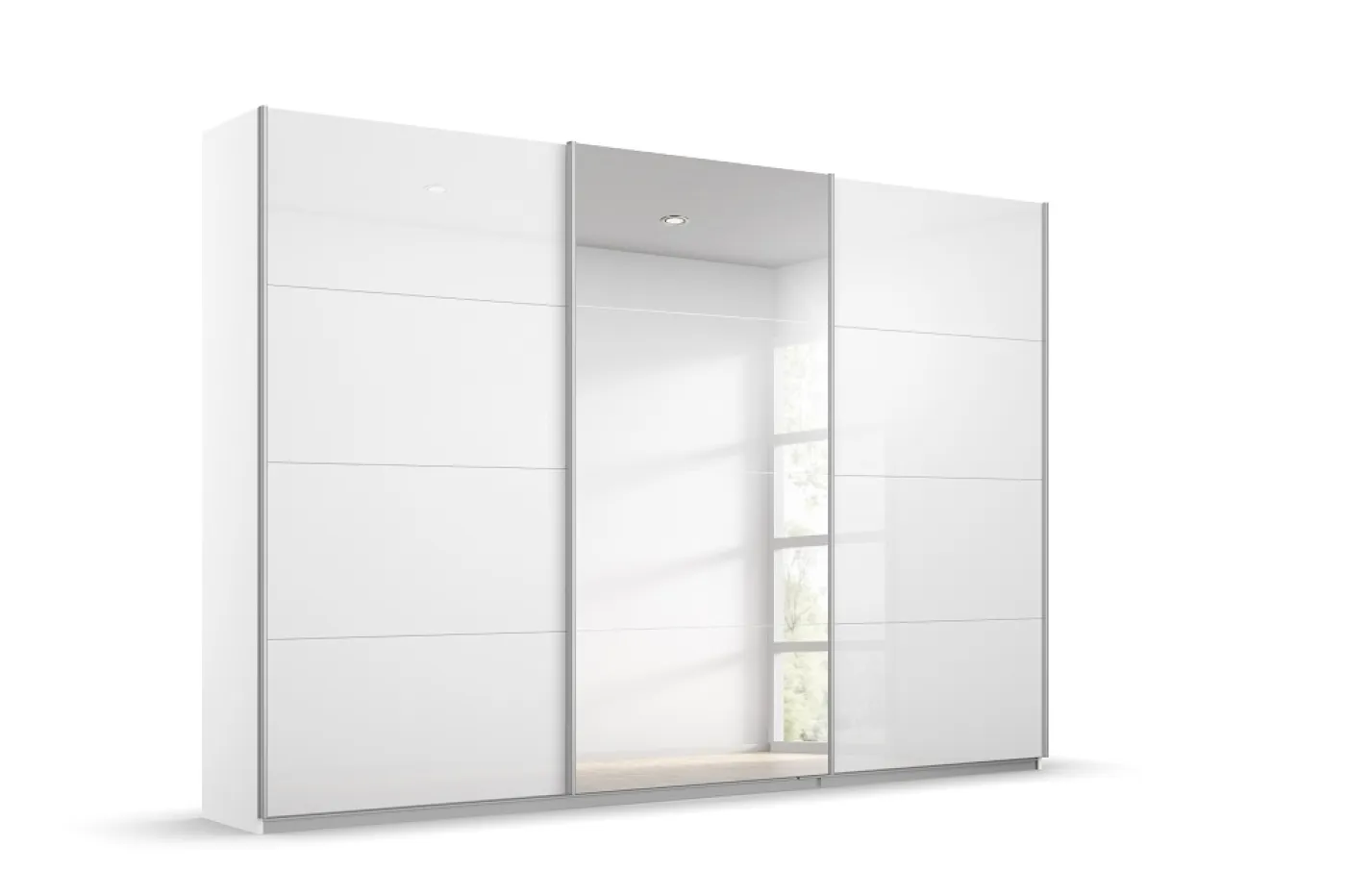 Schwebetürenschrank Kulmbach | 3-türig | mit Spiegel & Zubehör | weiß Hochglanz / alpinweiß | 360x210