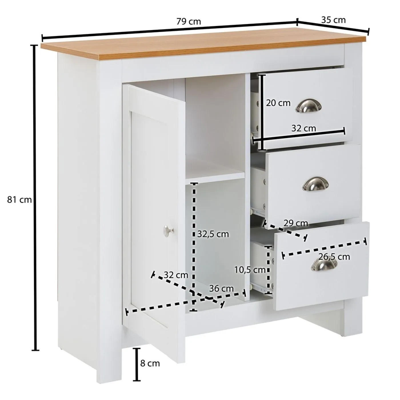 Sideboard Kommode Liam | weiß / braun