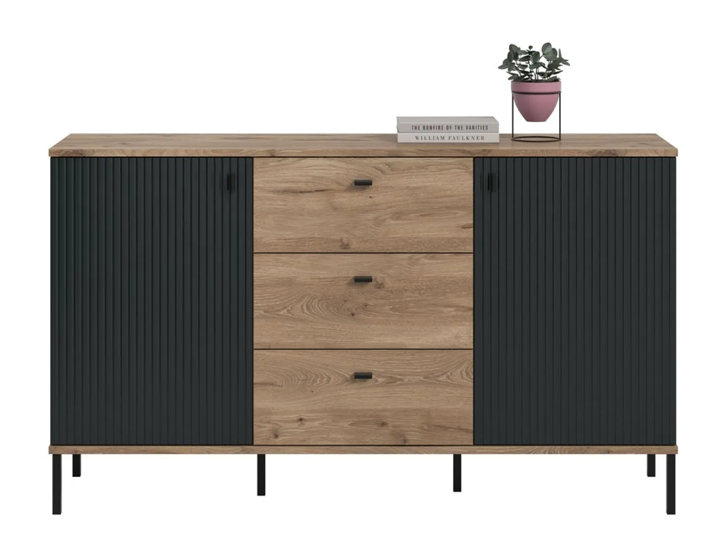 Sideboard Chess | mit 3 Schubkästen | Nox Oak / schwarz
