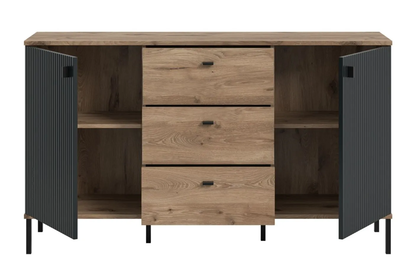 Sideboard Chess | mit 3 Schubkästen | Nox Oak / schwarz