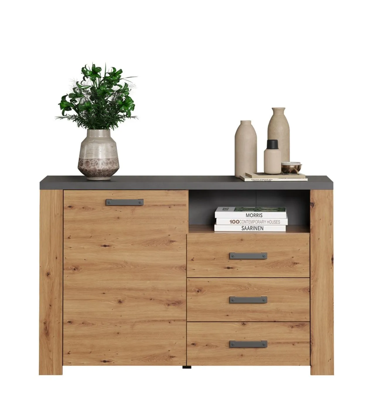 Sideboard Follow mit Schubkästen | Artisan Eiche / Matera grau mit Beleuchtung