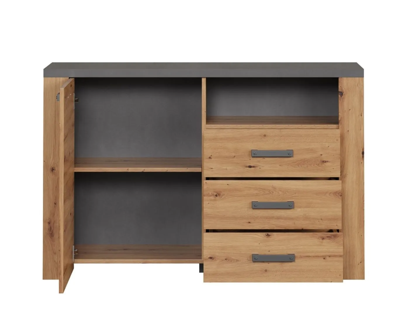 Sideboard Follow mit Schubkästen | Artisan Eiche / Matera grau mit Beleuchtung
