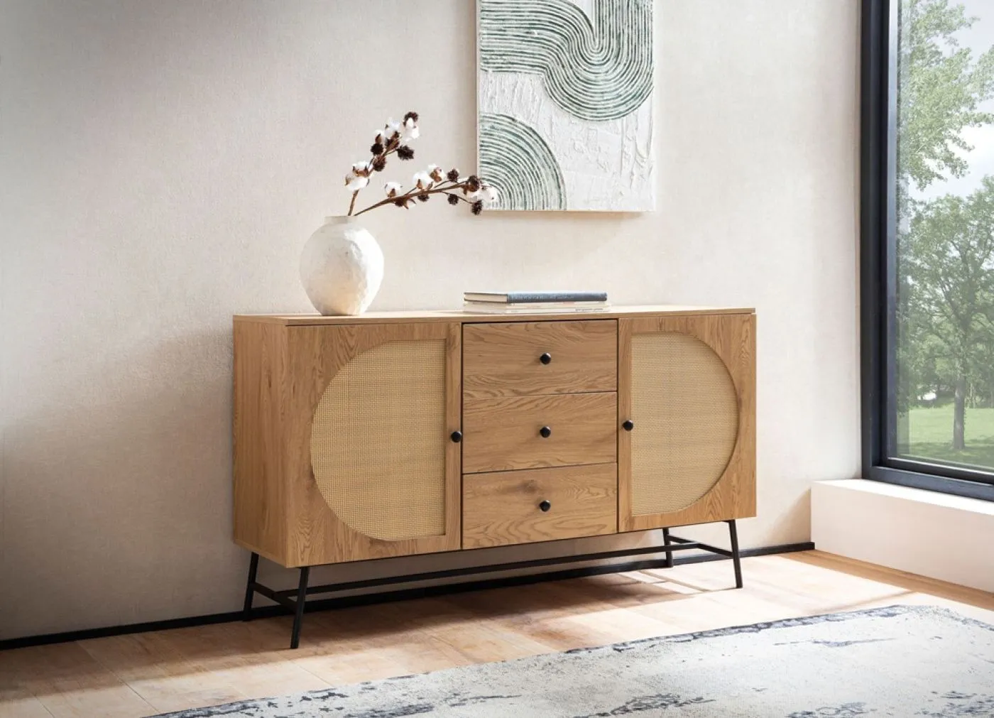 Sideboard French | Geflecht | braun / schwarz