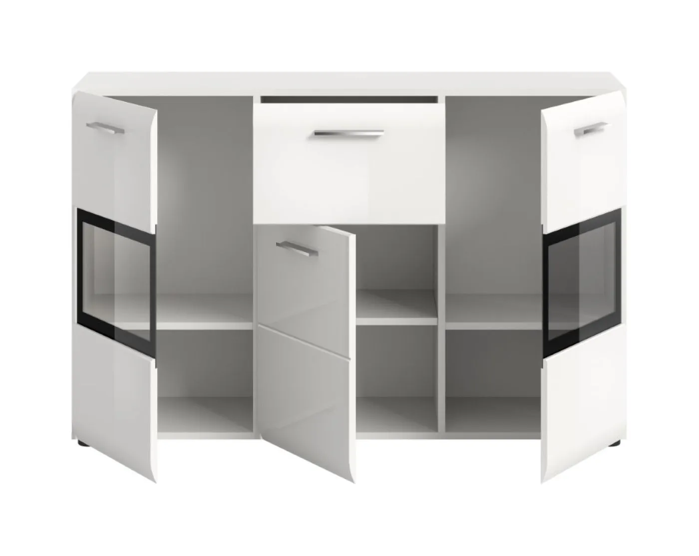 Sideboard Ice | mit Vitrinen | weiß / schwarz