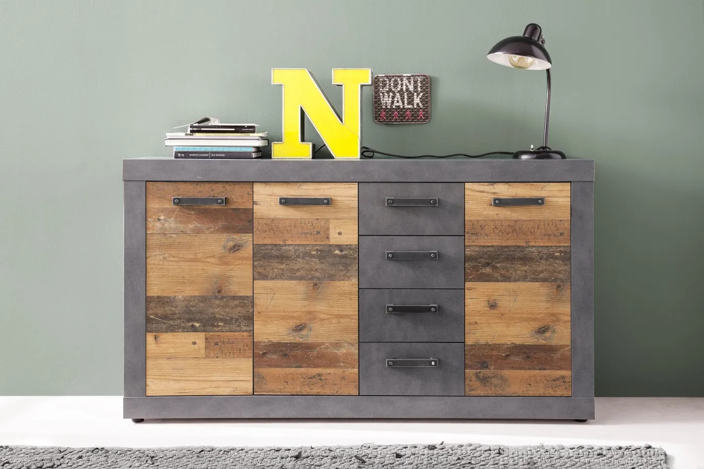 Sideboard Kommode Indy | Old Used Wood / Matera grau | 151x86 cm | Shabby Look