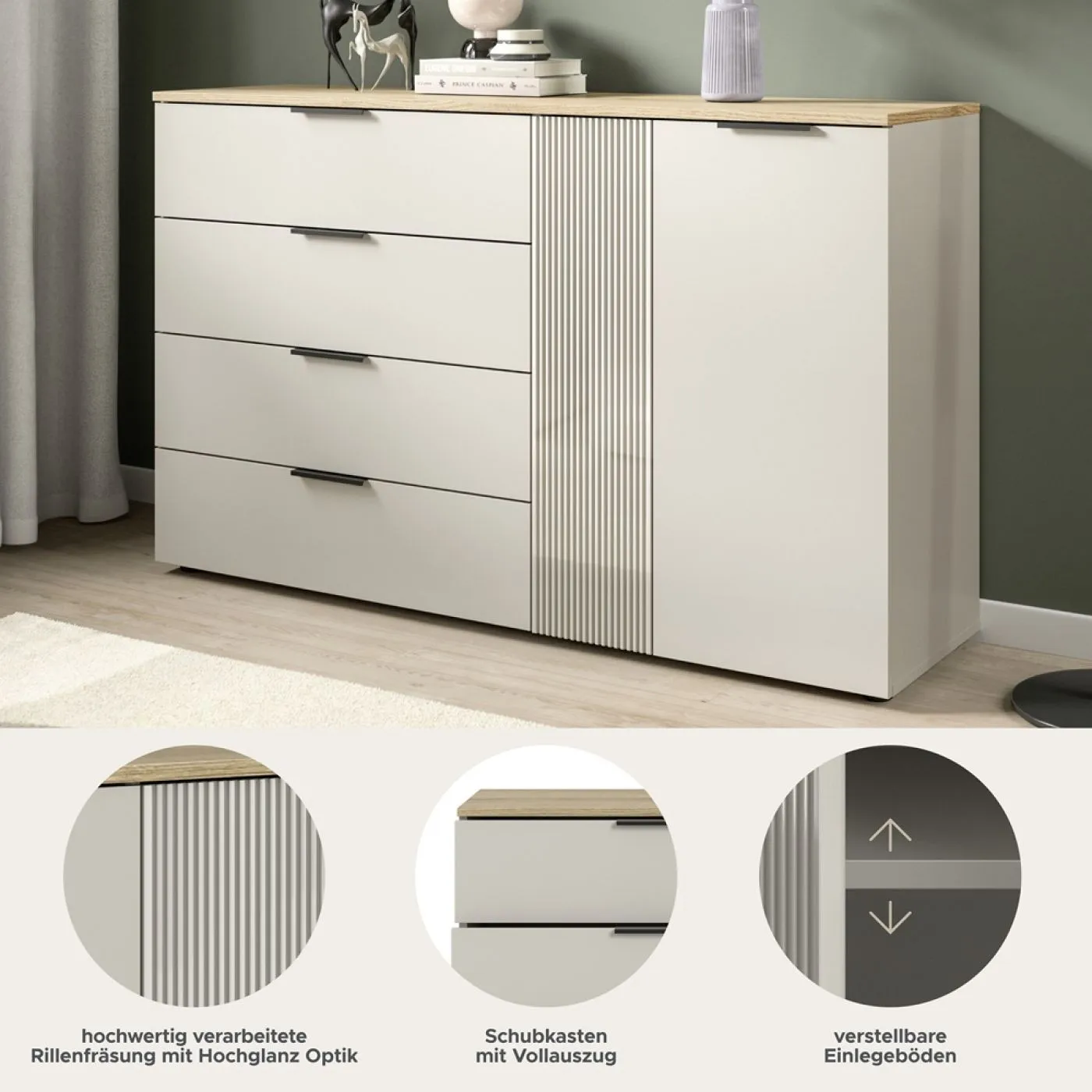 Sideboard Kommode Slide 1 | Kaschmir / Evoke Oak