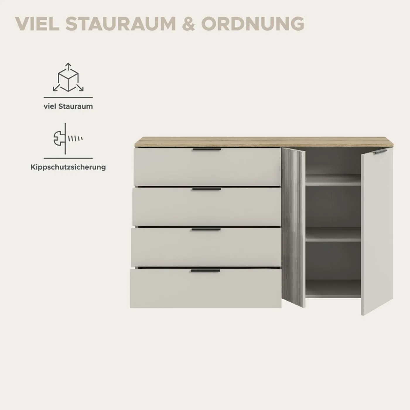 Sideboard Kommode Slide 1 | Kaschmir / Evoke Oak