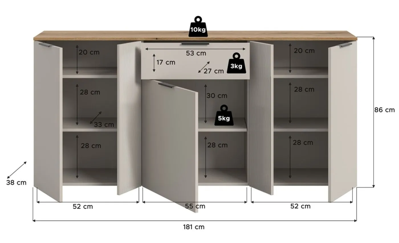 Sideboard Kommode Slide | Kaschmir / Evoke Oak