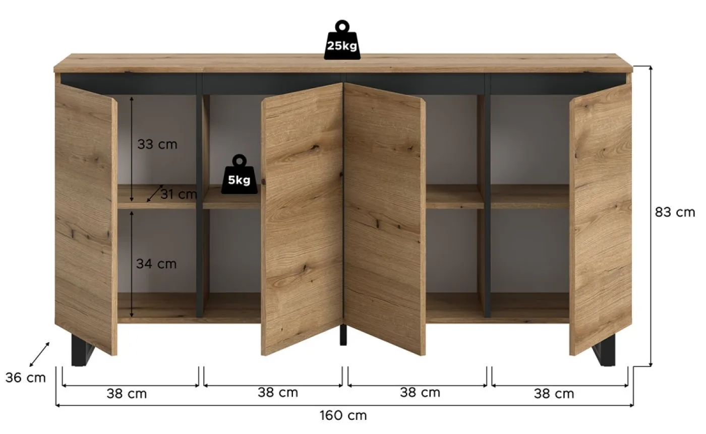 Sideboard Kommode Tomasa 1 | Evoke Oak / schwarz