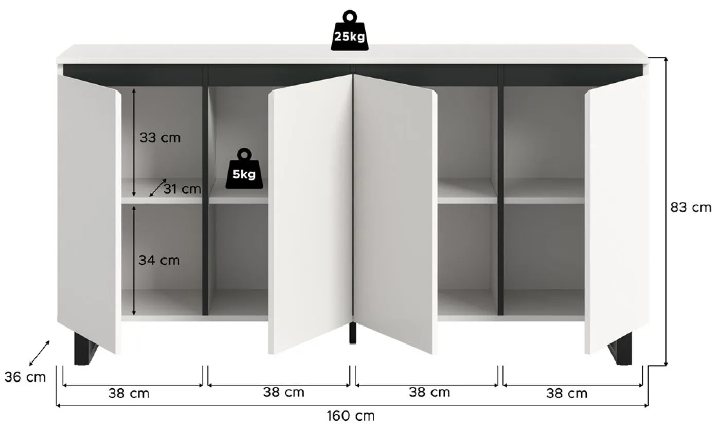 Sideboard Kommode Tomasa 1 | weiß / schwarz