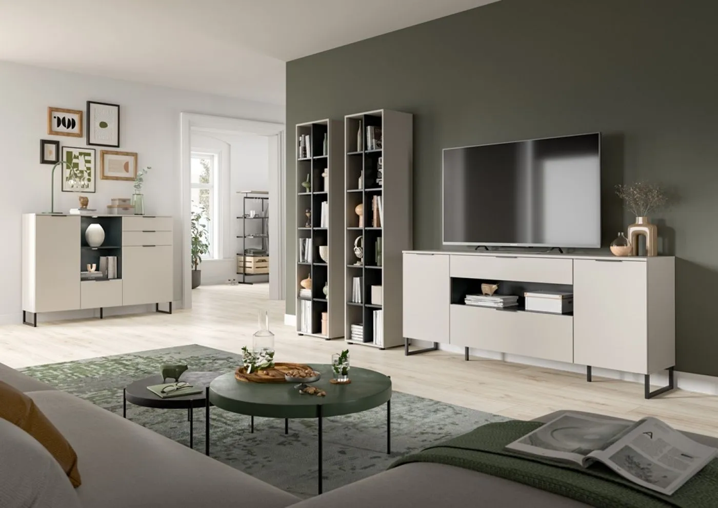 Sideboard Noida | Kaschmir / schwarz mit 2er Set LED Beleuchtung