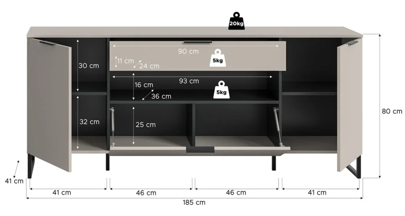 Sideboard Noida | Kaschmir / schwarz ohne Beleuchtung