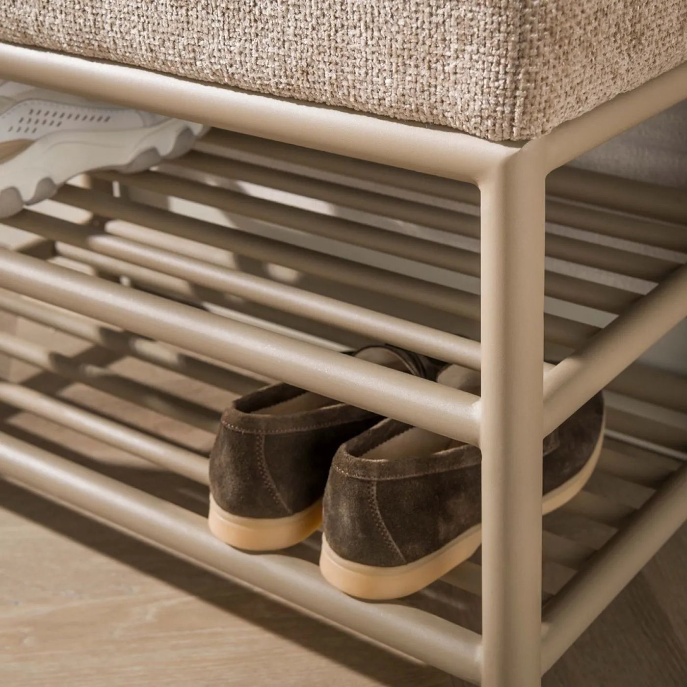 Sitzbank Schuhbank Shio | mit gepolsterter Sitzfläche | 85cm | beige