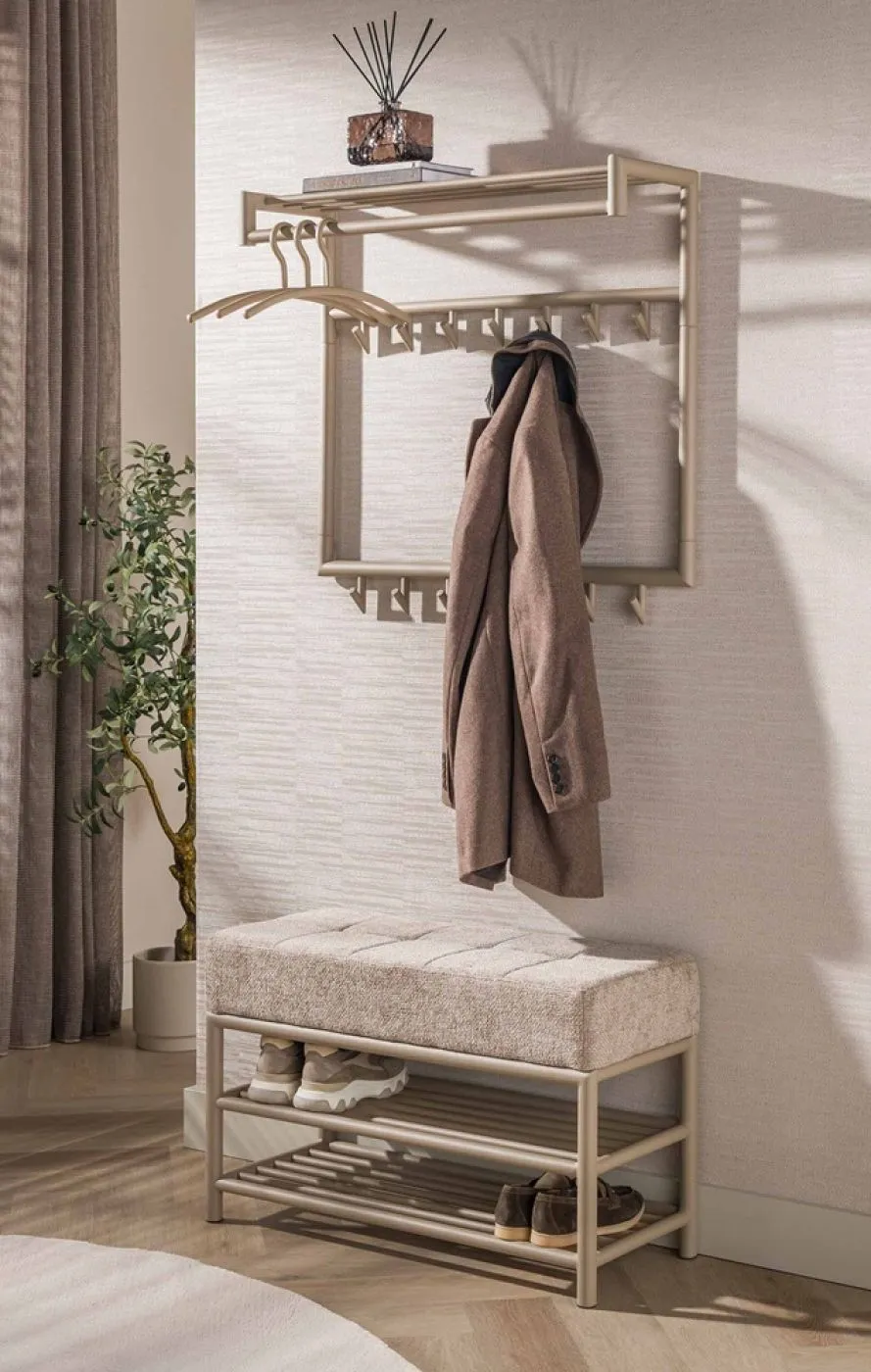 Sitzbank Schuhbank Shio | mit gepolsterter Sitzfläche | 85cm | beige