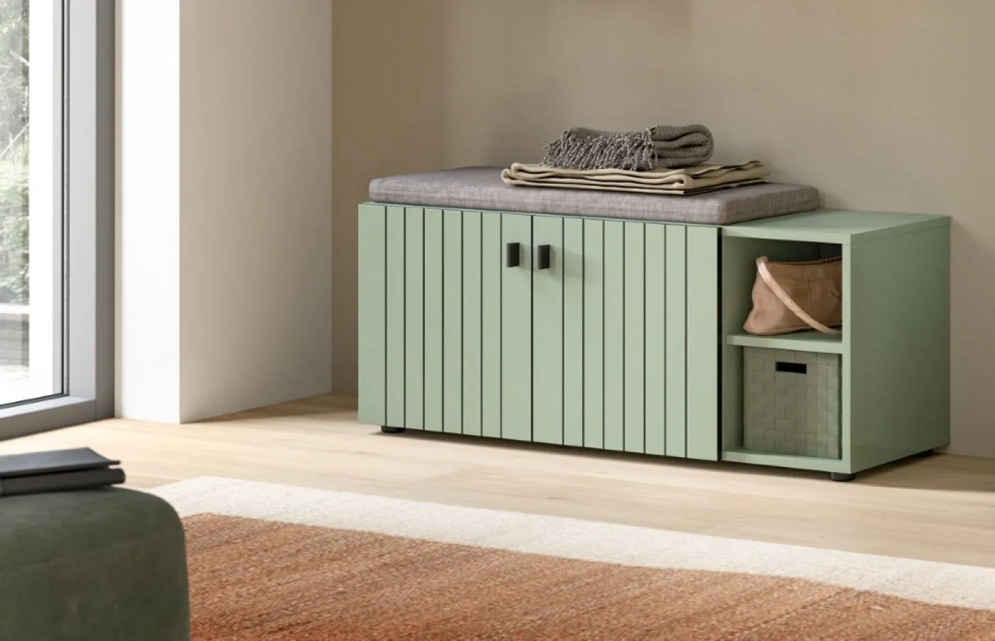 Sitzbank Station | Smoke Green | optionaler Sitzkissen