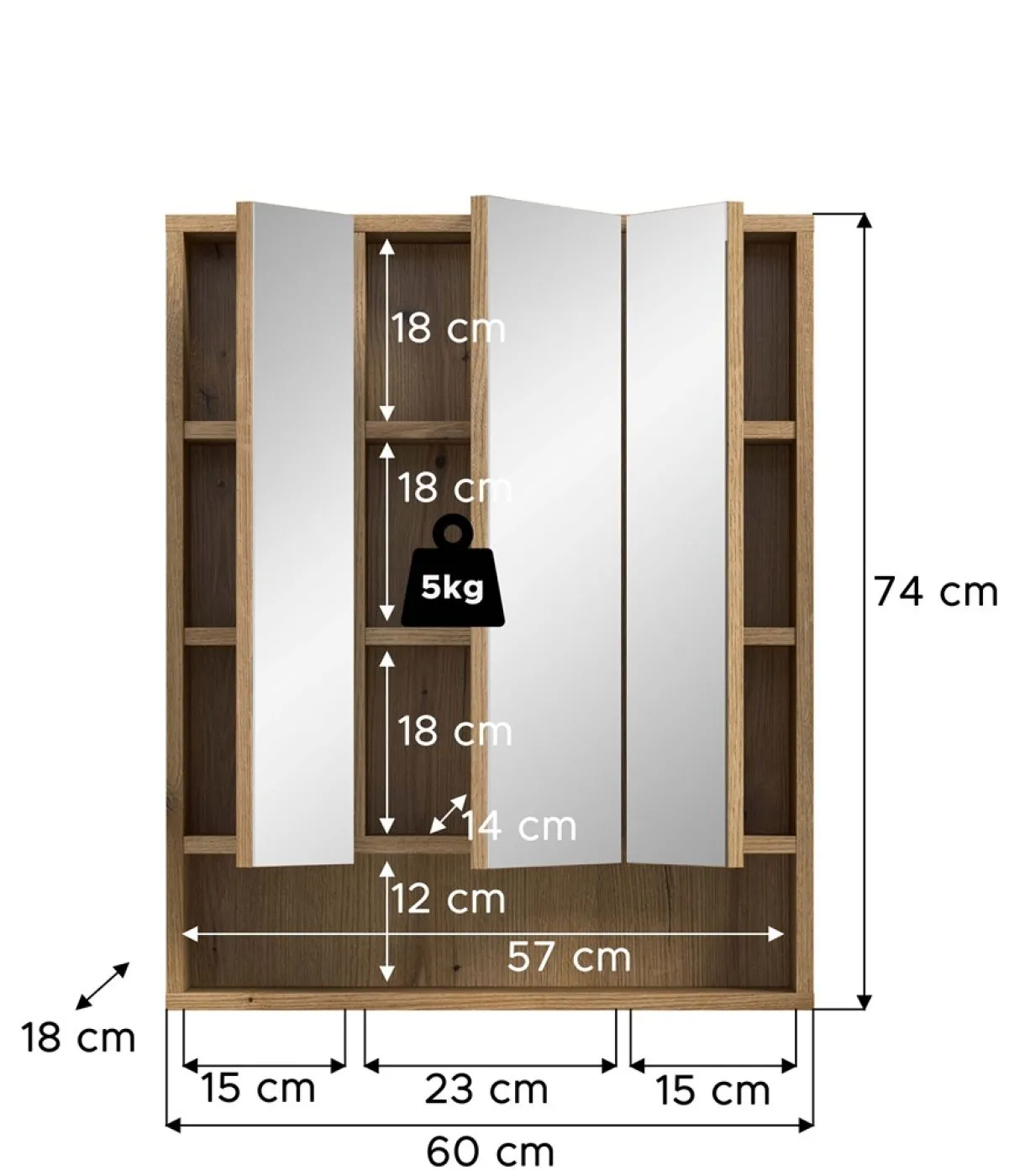 Spiegelschrank Aqua | mit offenem Fach | Evoke Oak