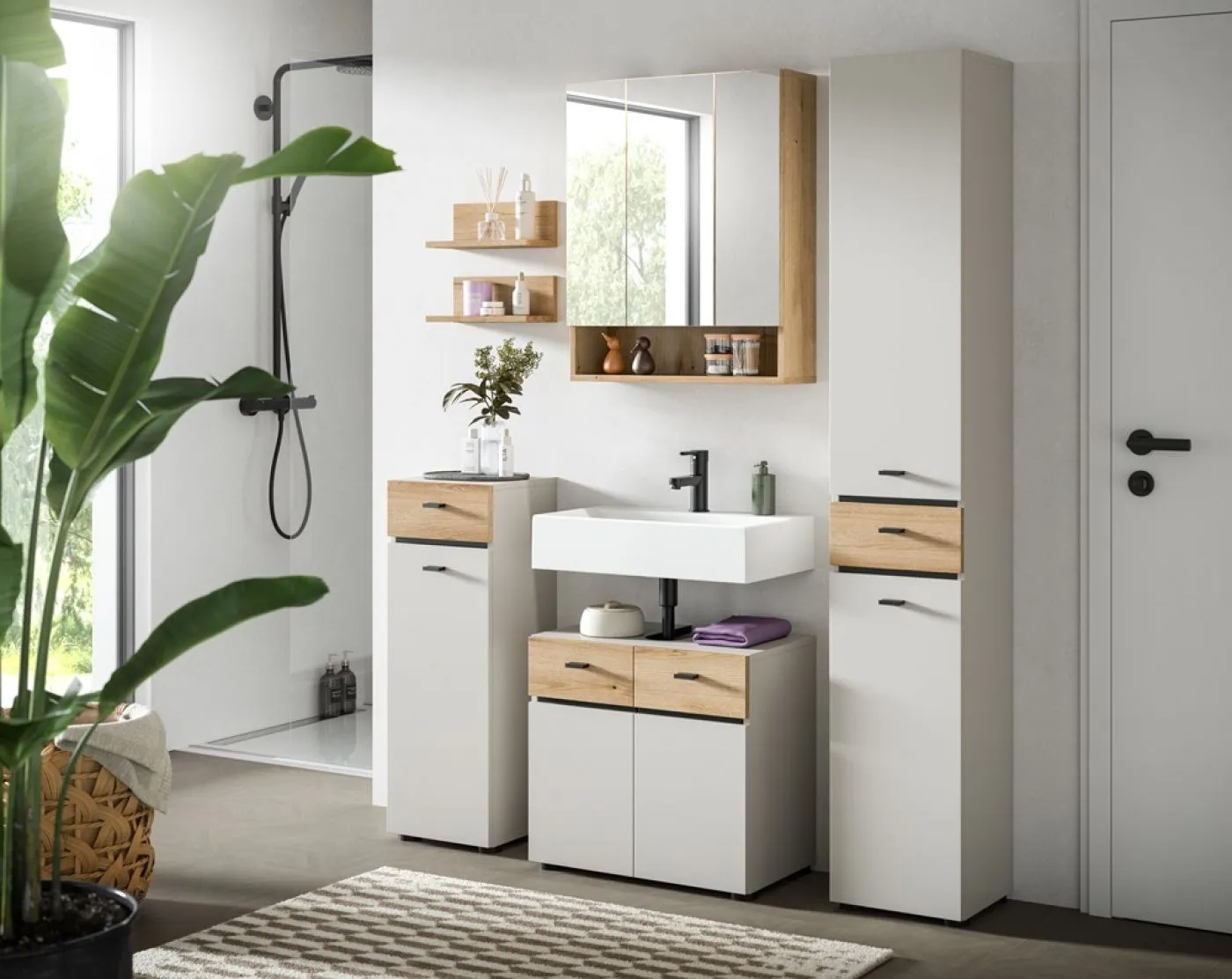 Spiegelschrank Aqua | mit offenem Fach | Evoke Oak