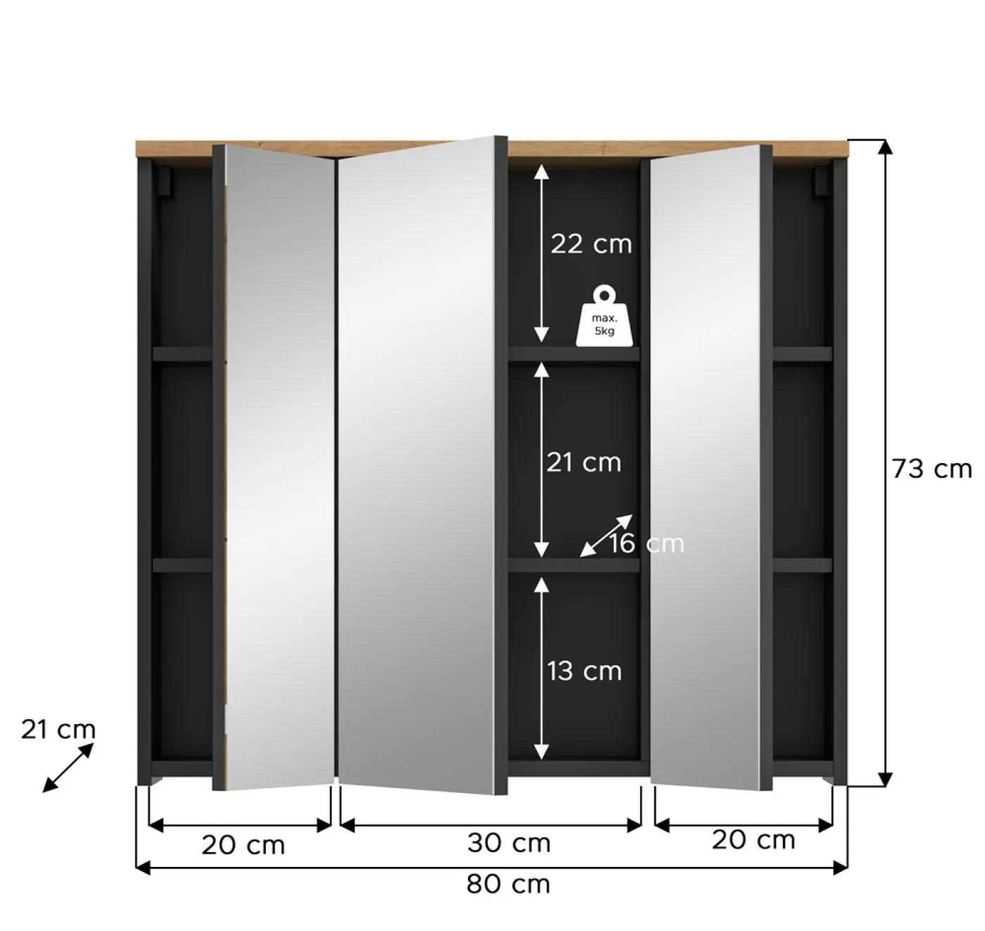 Spiegelschrank Canu | Artisan Eiche / Basalt grau | optional Beleuchtung